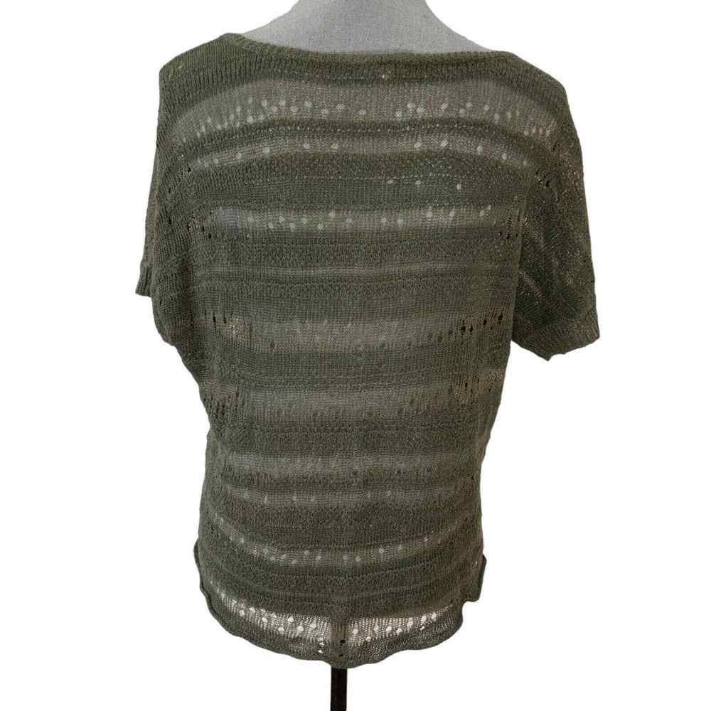Eileen Fisher Open Knit Sweater Size Medium Green Linen Short Sleeve‎ V-neck - Picture 3 of 14